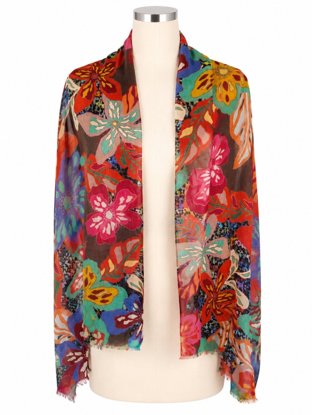 Dolma Women's Wool Silk Rectangle Scarf Floral Multicolor Boho Lightweight Wrap
